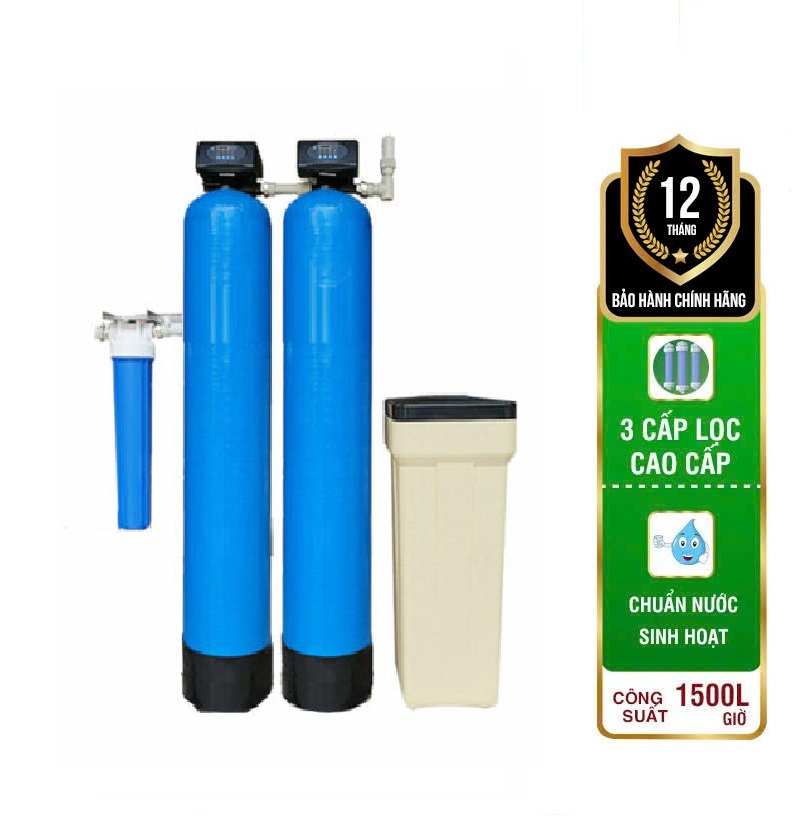 Bộ lọc nước đầu nguồn 2 cột composite van tự động xử lý kim loại nặng, làm mềm nước – TP11