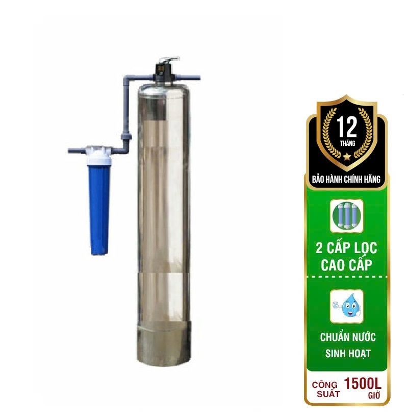 Bộ lọc nước đầu nguồn 1 cột inox van cơ xử lý kim loại , clo và các tạp chất dư